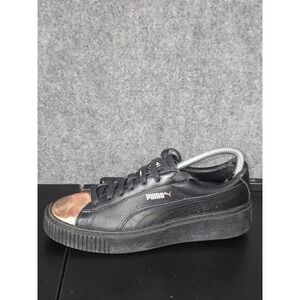 Puma Basket Platform Metallic Black Rose Gold Emboss Leather Sneakers Women 8.5